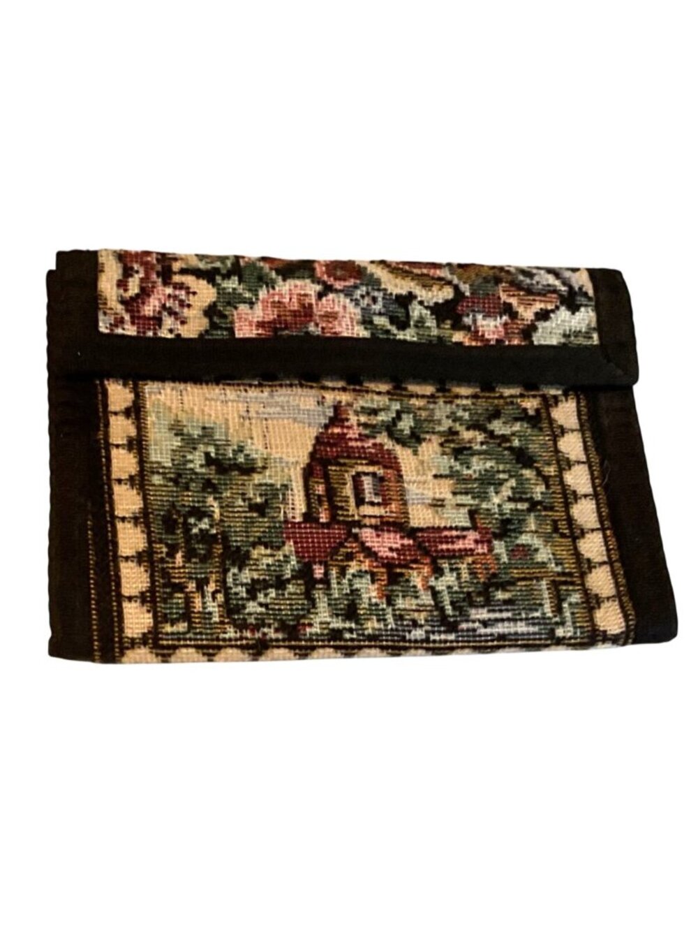 Vtg Ralfeaux Tapestry Wallet Card Holder & Floral Landscape Design 3.5" x 5"
